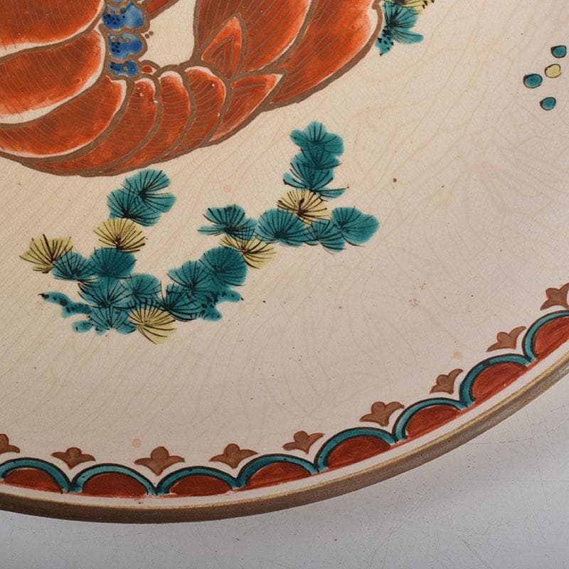 九谷焼　古九谷　色絵　海老文　大皿　飾皿　直径約36㎝　時代箱付　VR8143C