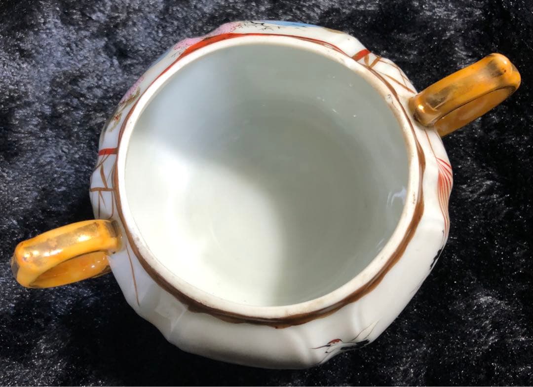 九谷焼 金襴手飾鉢 金彩色絵　人物風景図鉢 明治期 西田銘　古美術 骨董