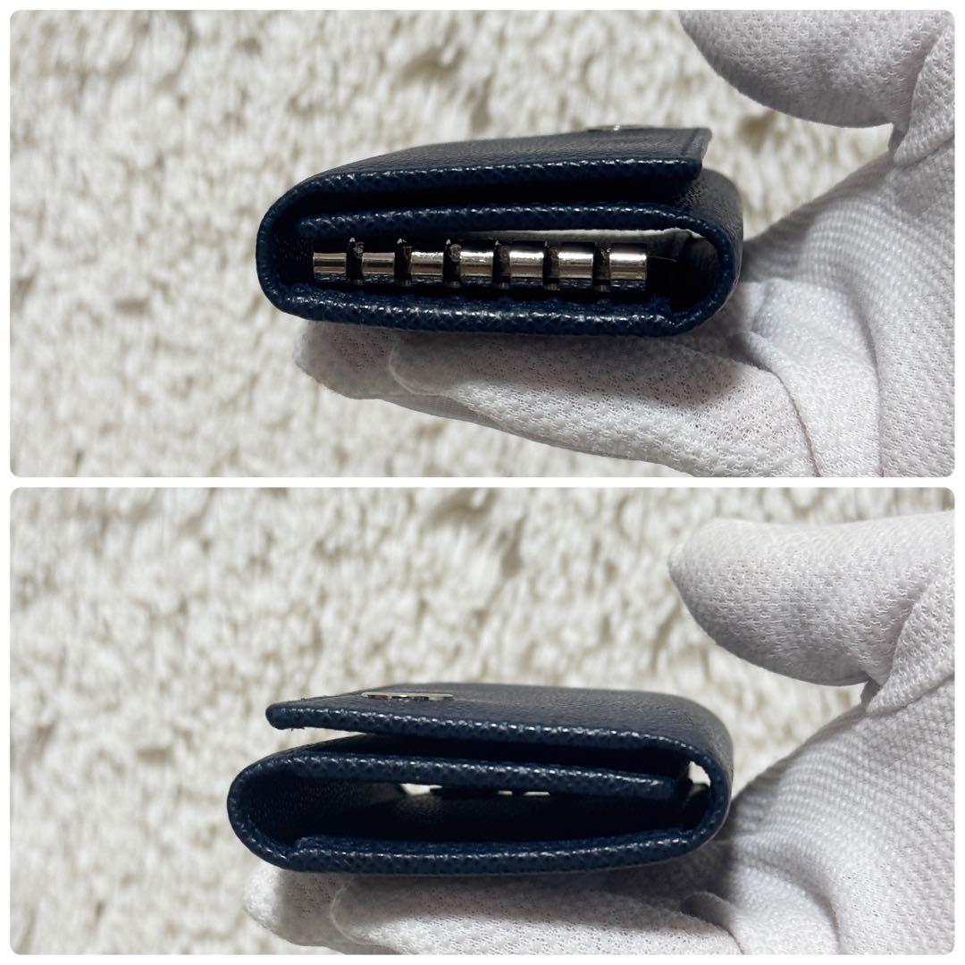 未使用級】IC搭載 ブルガリ マン グレインレザー 6連キーケース ネイビー