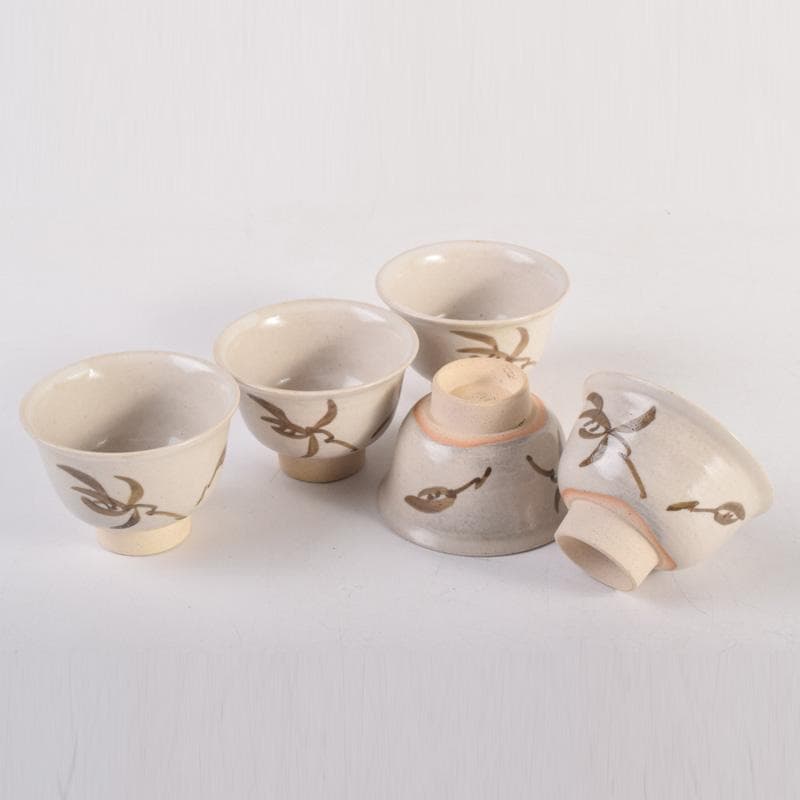 煎茶道具　虫明焼　岡本英山作　草文　煎茶碗　五客　C　8285 清代 染付草文煎茶碗 5客揃（1616–1911 CE） | 入蘆花（ロカニイル）