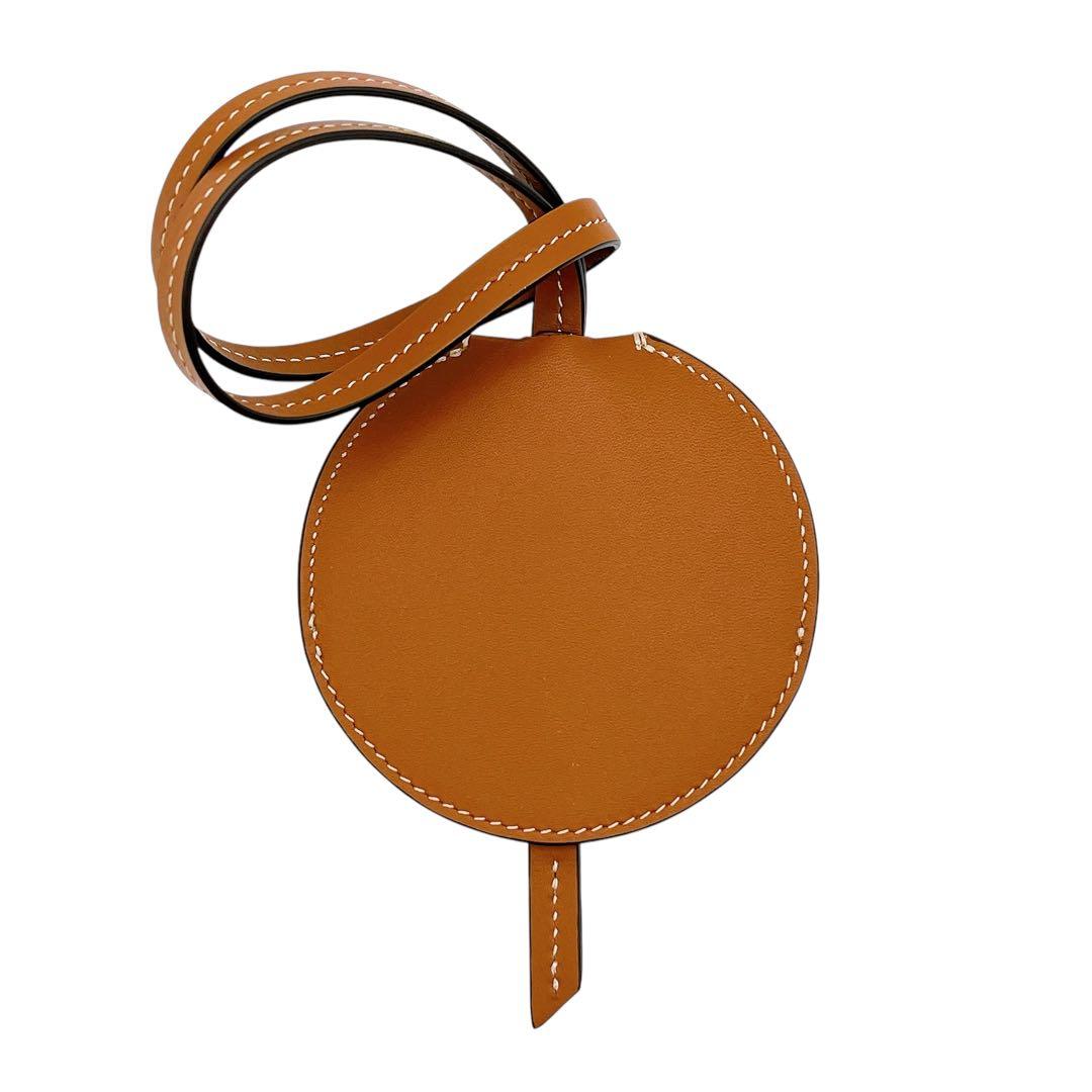 極美品 セリーヌ レザー ミラー 手鏡 茶 ブラウン 銀 シルバー ユニセックス