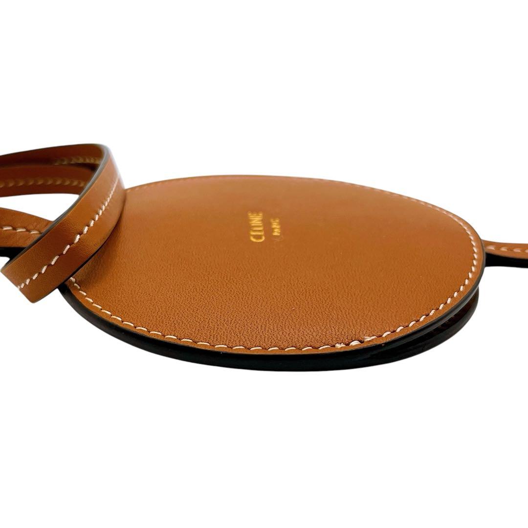 極美品 セリーヌ レザー ミラー 手鏡 茶 ブラウン 銀 シルバー ユニセックス