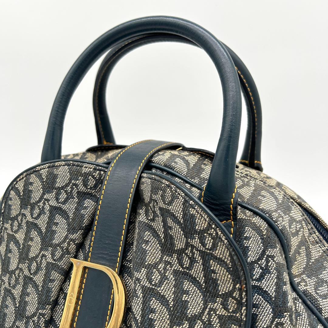 【美品】クリスチャンディオール ダブルサドル ハンドバッグ トロッター ネイビー