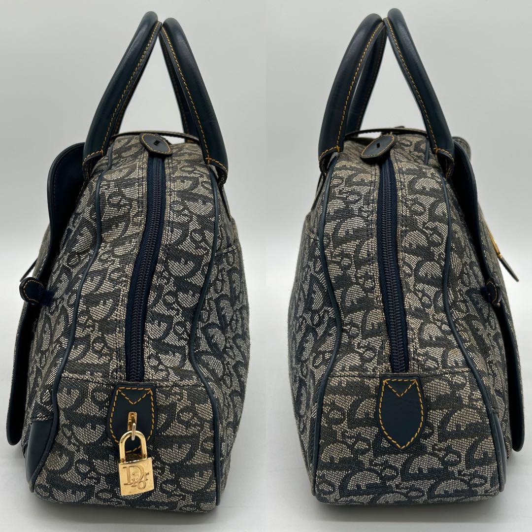 【美品】クリスチャンディオール ダブルサドル ハンドバッグ トロッター ネイビー