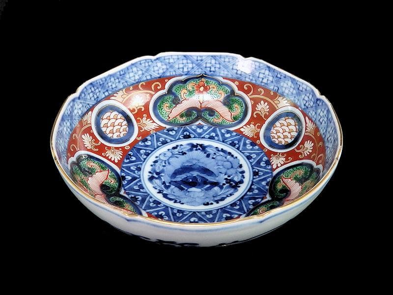 大聖寺伊万里　花に唐獅子　丸紋に金唐草の図　膾皿　５客　B225 AS-CGc