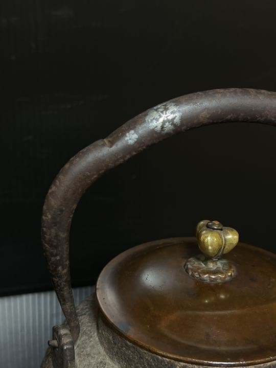 茶道具銀瓶「純銀製 望月形湯沸 京都 岡野利光造」 茶道具銀瓶「