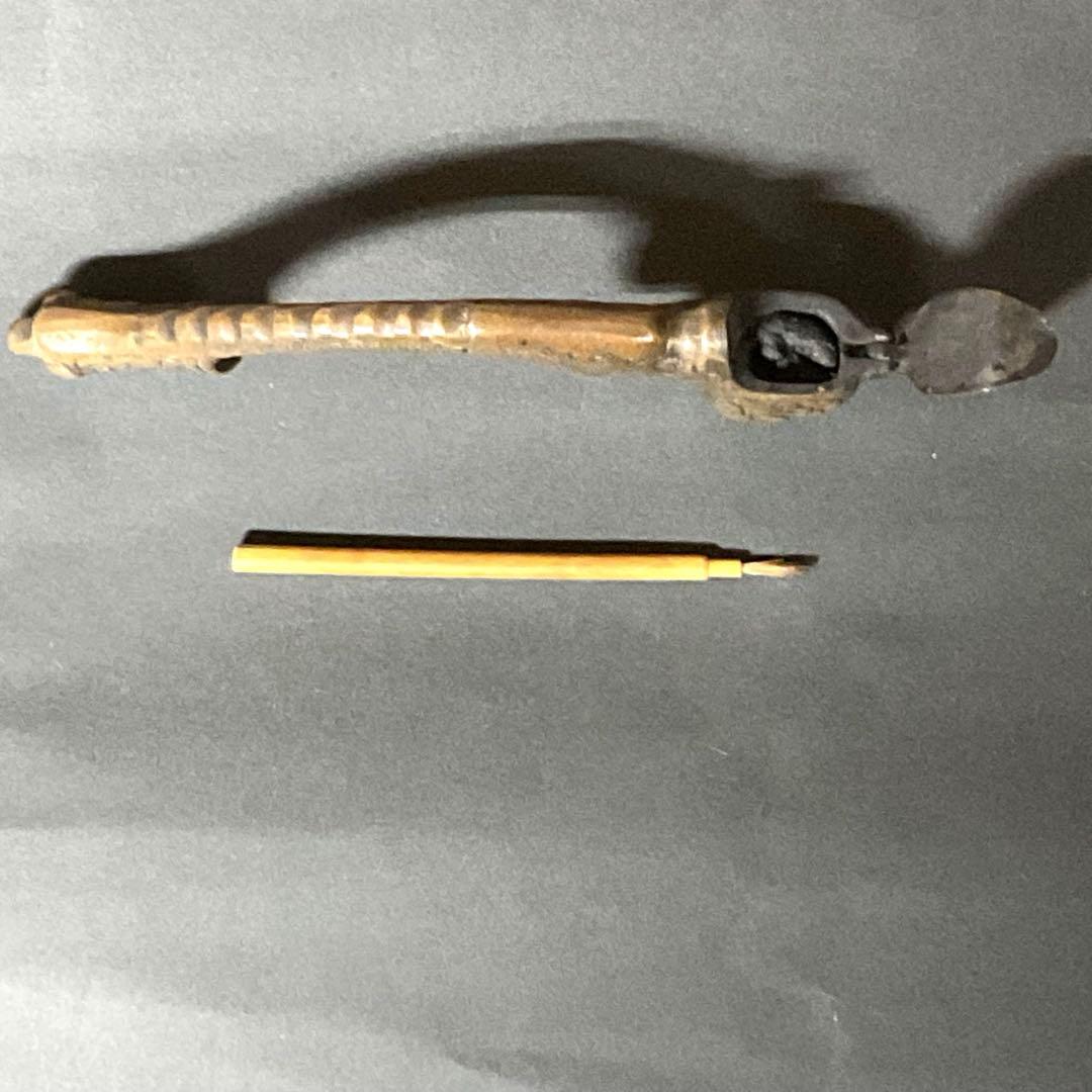 青銅文鎮　矢立　墨壺　旅文具　書道　手提　「瑞龍」　高藤鎮夫作