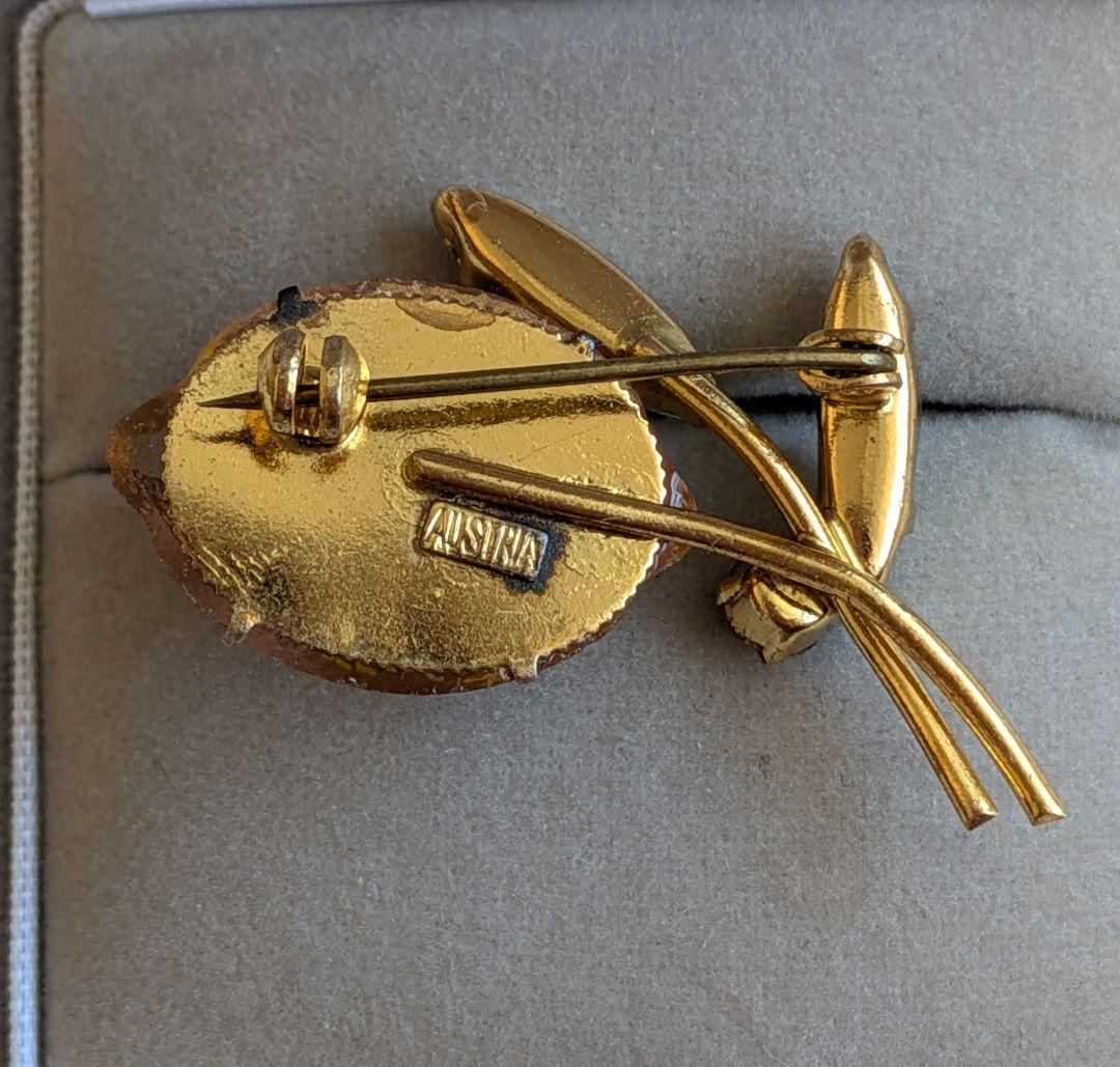 訳あり】AUSTRIA製 フルーツガラス レモン ブローチ ヴィンテージ