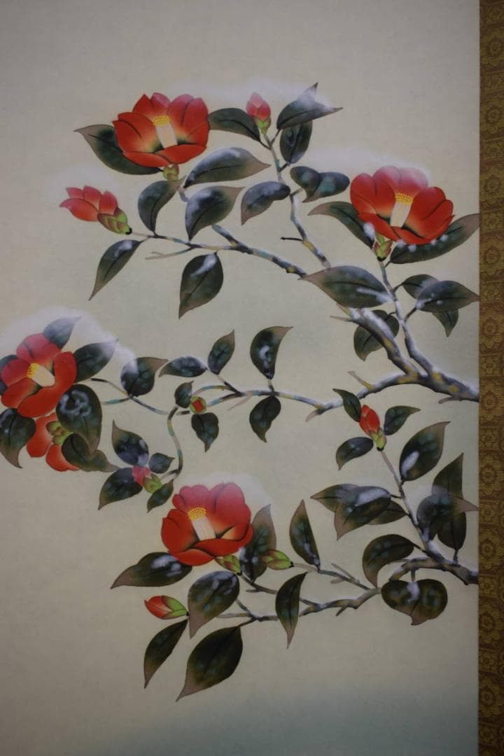 真作/雲鳳/雪中椿/雀図/布袋屋掛軸HJ-770