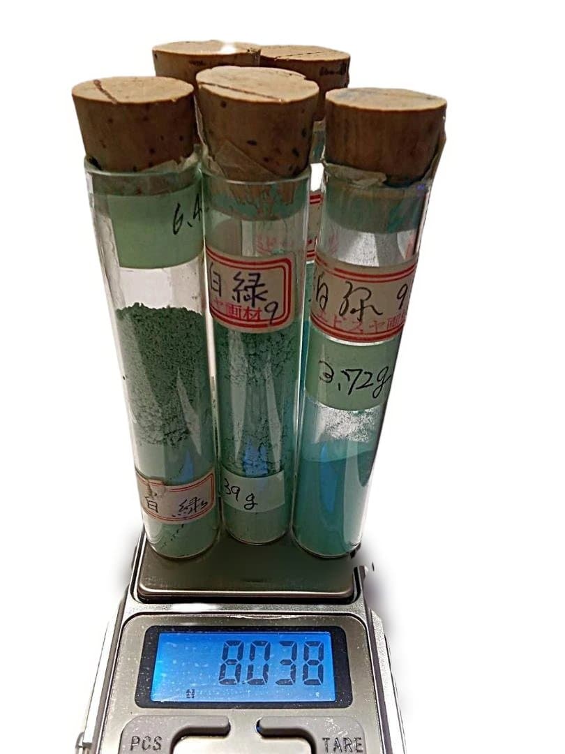 天然岩絵の具 昭和初期試験管入り「白緑系5色セット」28g 京都