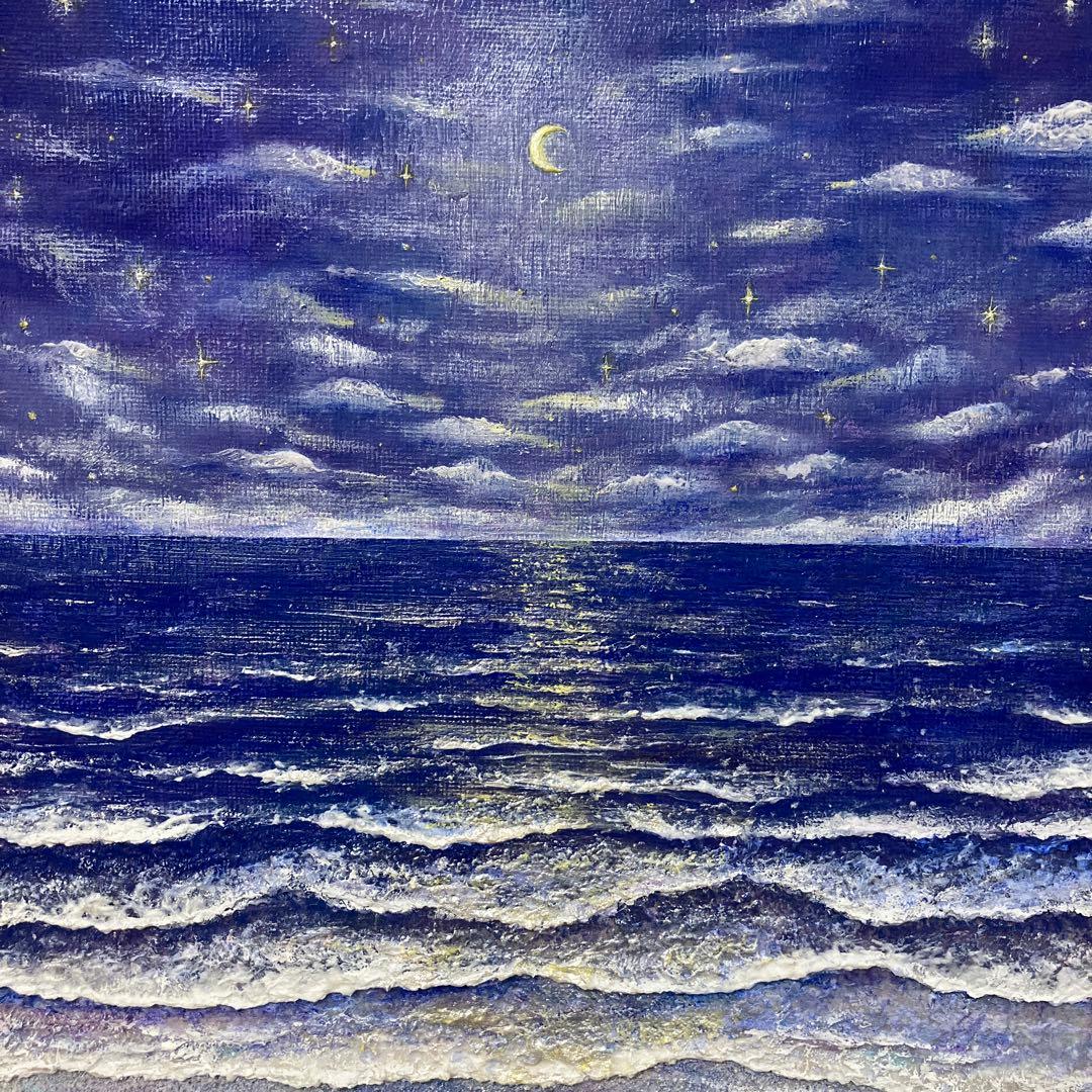 絵画アクリル画原画月影げつえいテクスチャーアート月モノクロS.I