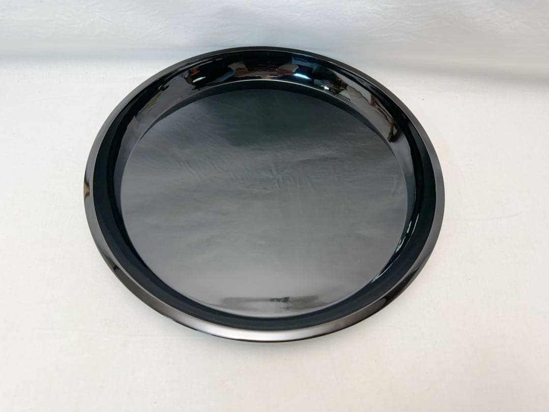 未使用 茶道具 塗師 静峰作 輪島塗 木製黒真塗 大円盆 共布 共箱