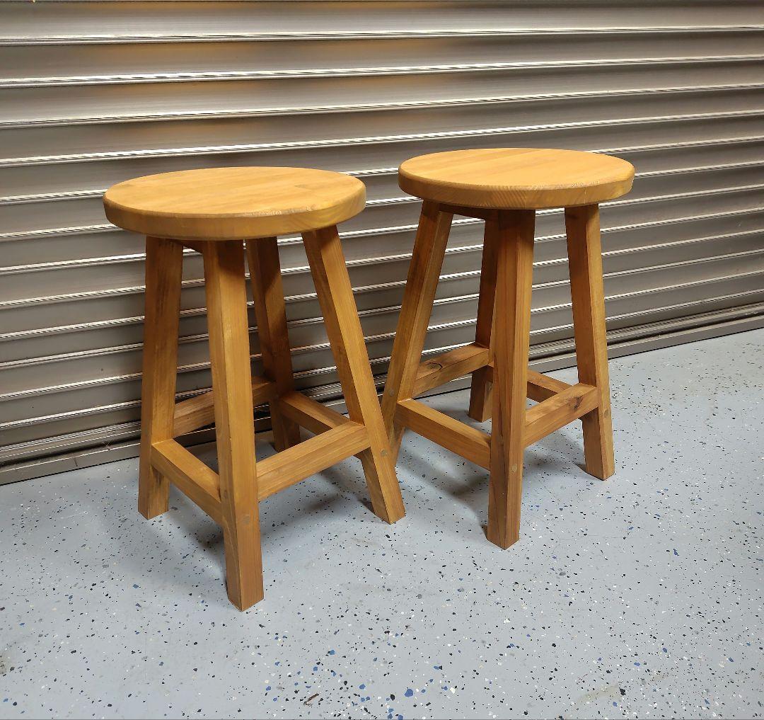 木製 丸イス スツール ハンドメイド 座面高44cm 2脚 - メルカリ