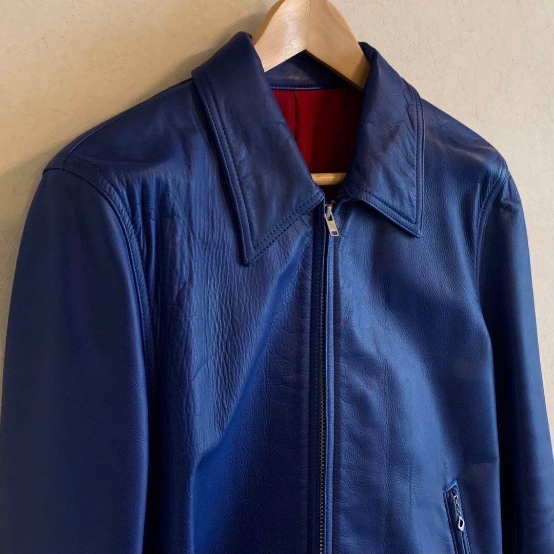 ワコマリア レザージャケット ブルー M ライダース WACKOMARIA