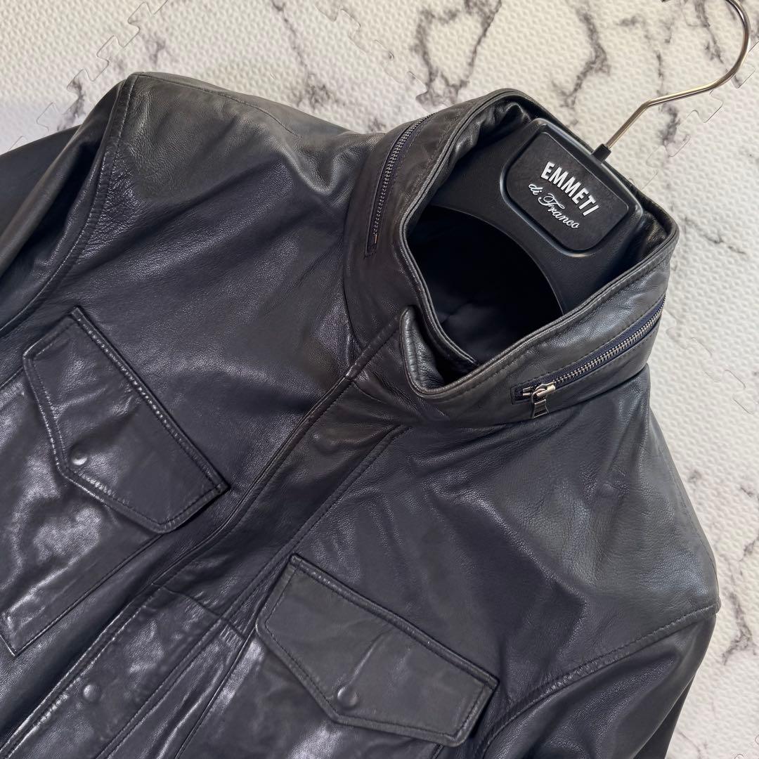 ポールスミス シングルライダースジャケット ラムレザー 収納フード