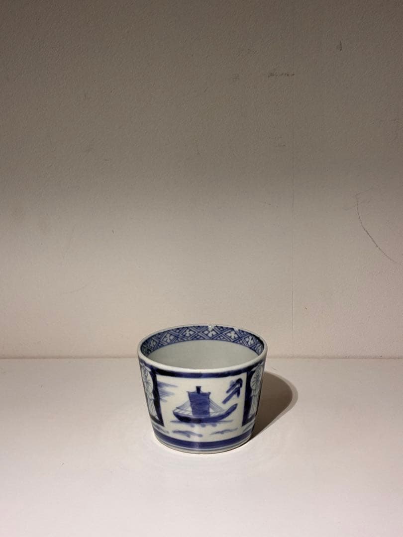 古伊万里 蕎麦猪口 異国人 帆船 ラッタン 南蛮人 アンティーク 骨董2個