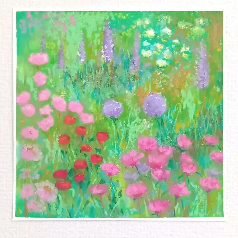spring gardenオイルパステル原画　額付き