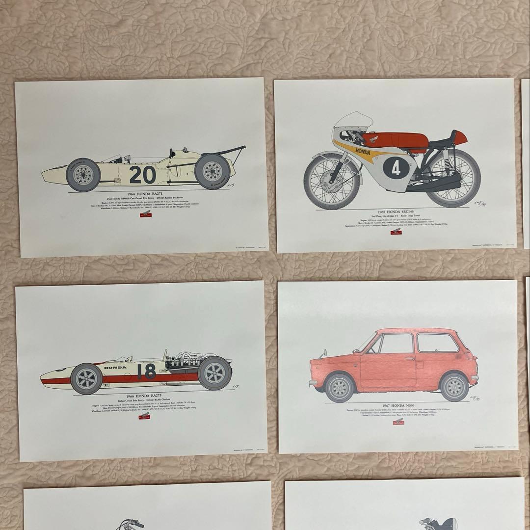 ホンダ バイクと車のイラストレーション18枚と額