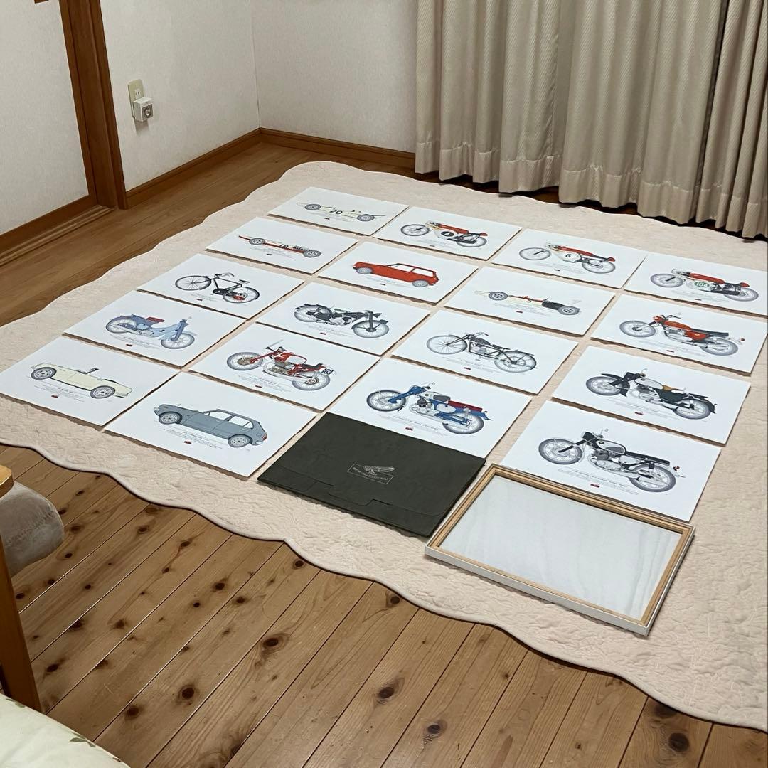 ホンダ バイクと車のイラストレーション18枚と額