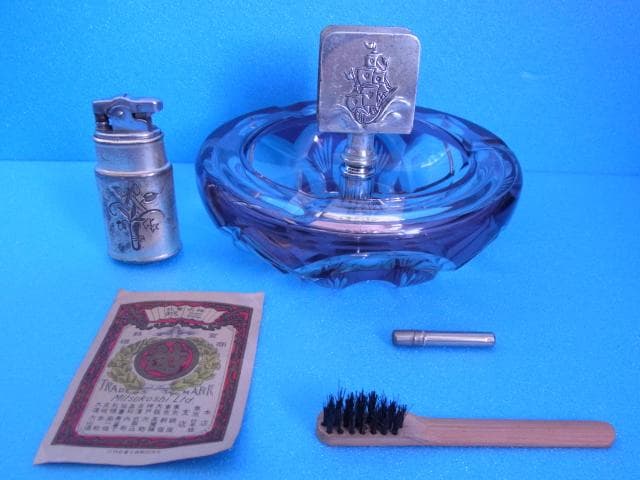 未使用品 和ガラス 切子 煙草セット 三越 戦前 デットストック 昭和