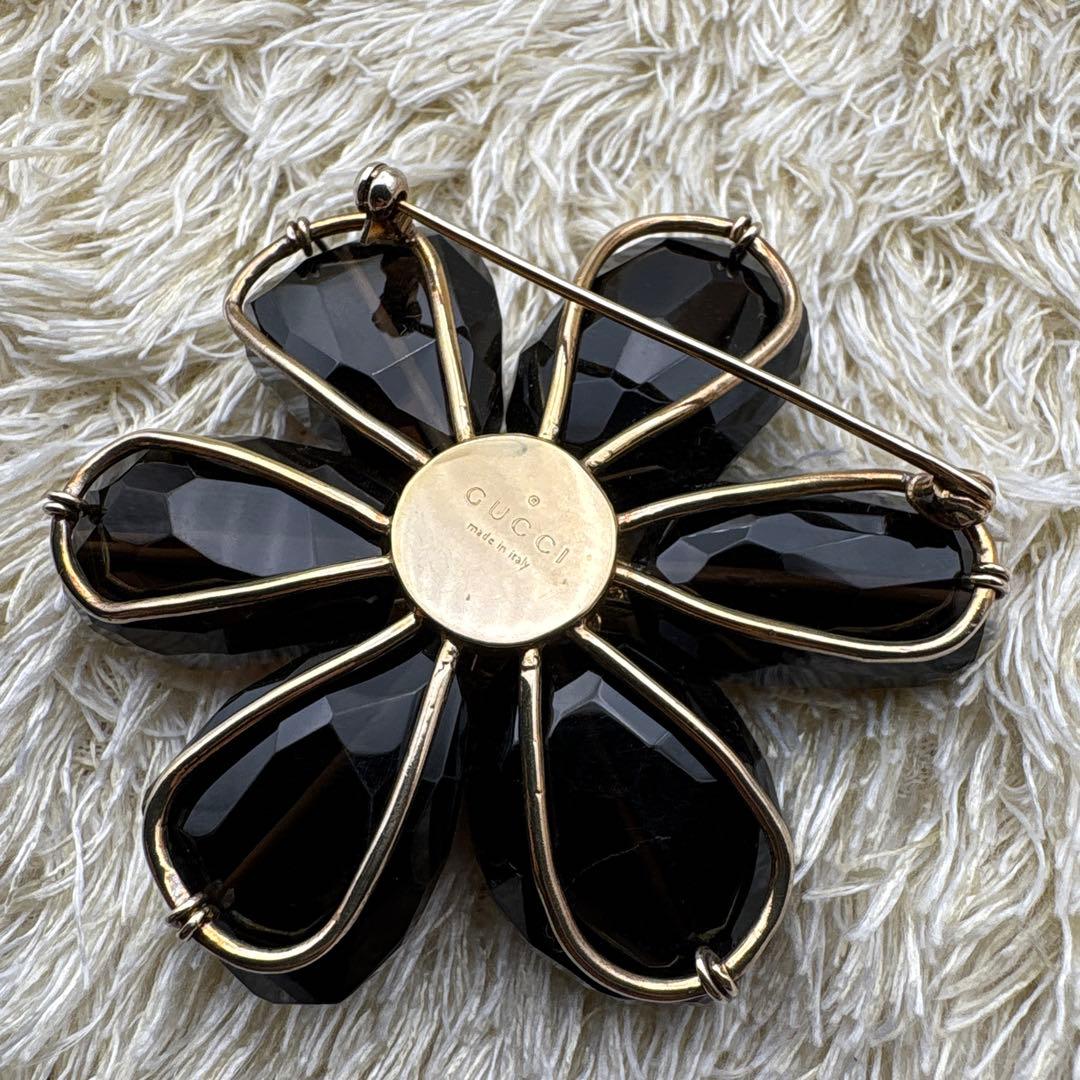 希少 グッチ カラーストーン フラワー クリスタル ブローチ