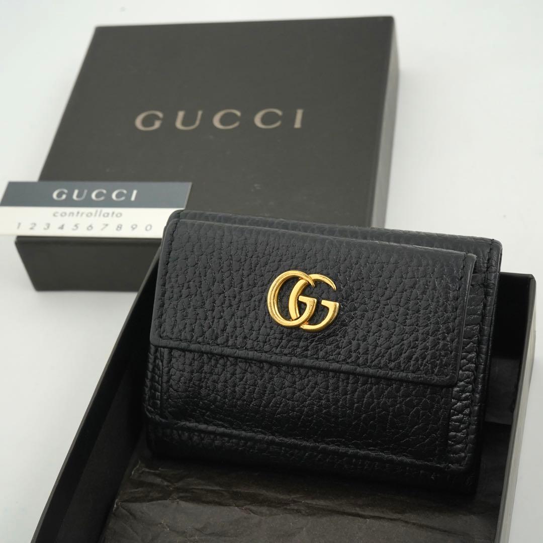 ✨未使用展示品・箱付き✨GUCCI ミニ財布三つ折りマーモントGG 刻印