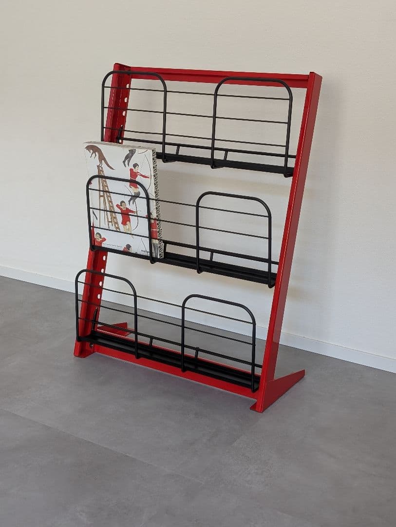 USED/スチール マガジンラック 黒×赤 モダン ミニマルデザイン