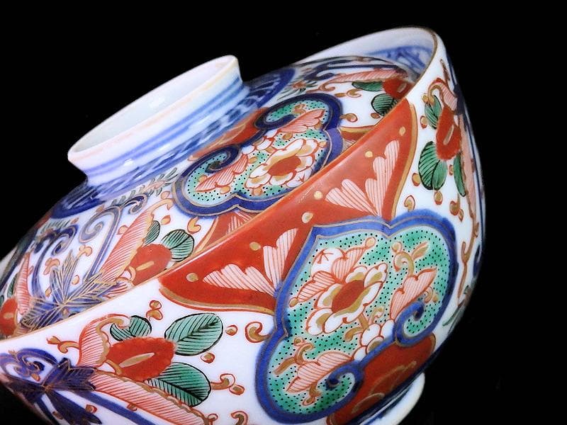 大聖寺伊万里 金襴手 花の図 大振蓋茶碗 E36AS-CPc - glorybeautysalon.com