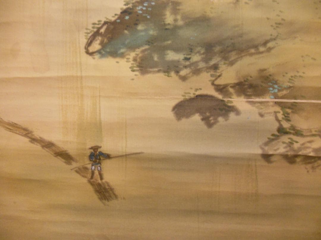 掛け軸 芝山翠圃 嵐山春雨 絹本 希少 軸装 茶道具 掛軸 です。