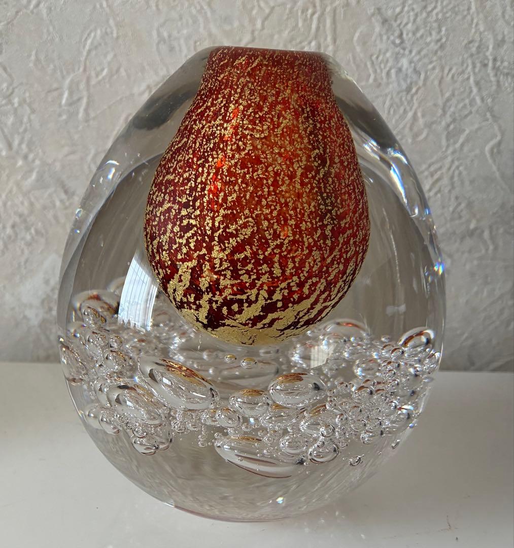 卵型ガラス花瓶 オレンジ模様 - メルカリ