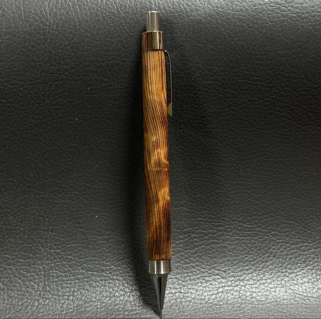 ナナシ588屋久杉油木トラ杢　木製シャーペン　強低重心ダブルR ステンレス