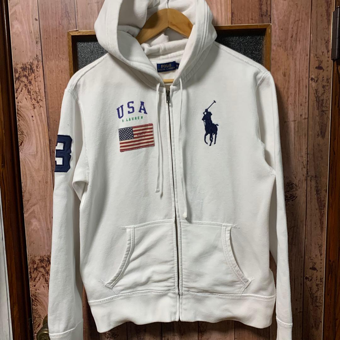 Polo Ralph Lauren ホワイト ビックポニーY2Kジップパーカー