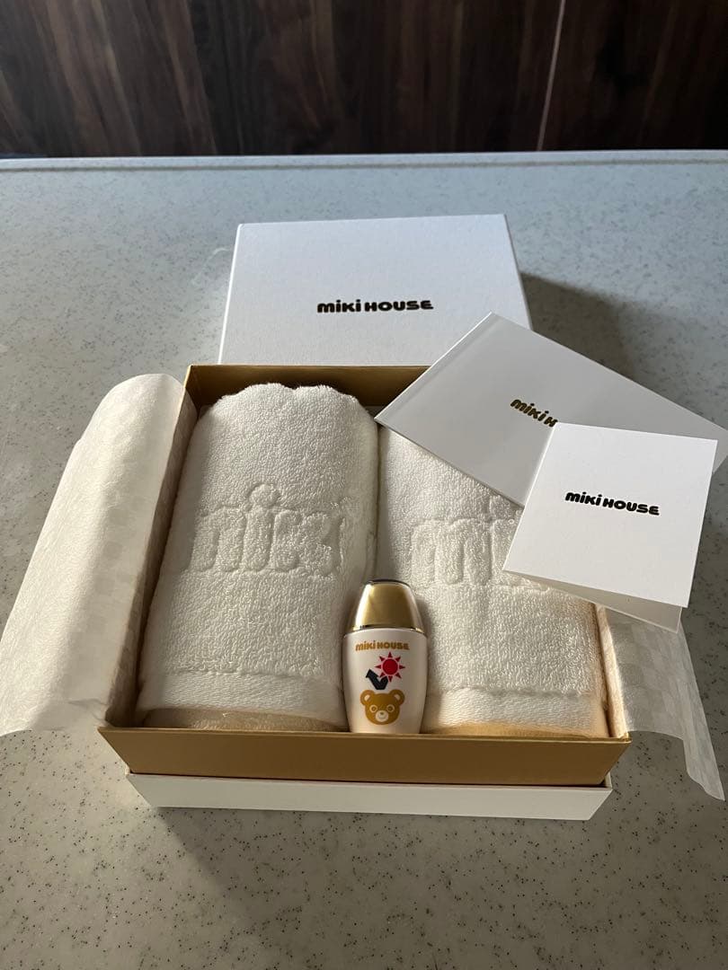 新品ミキハウス シーアイランドコットン フェイスタオル 2枚セット＋uvミルク 新品ミキハウス シーアイランドコットン フェイスタオル 2枚