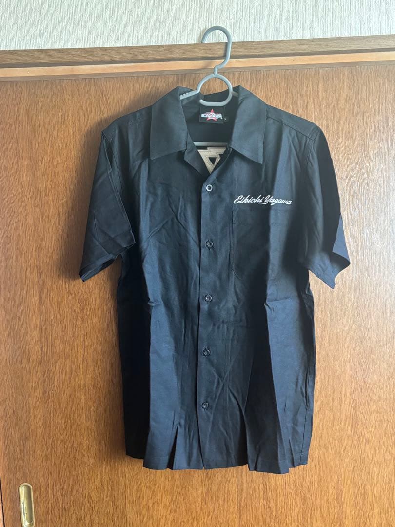 矢沢永吉　 E.YAZAWA 半袖シャツ 黒スカシャツMサイズ未使用品 矢沢永吉 日本製 オープンカラー 半袖 シャツ L ブラック系 E.YAZAWA