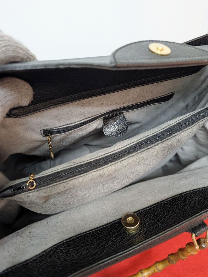 美品 極希少！Gucci バンブー 大型レザーハンドバッグ トートバッグブラック