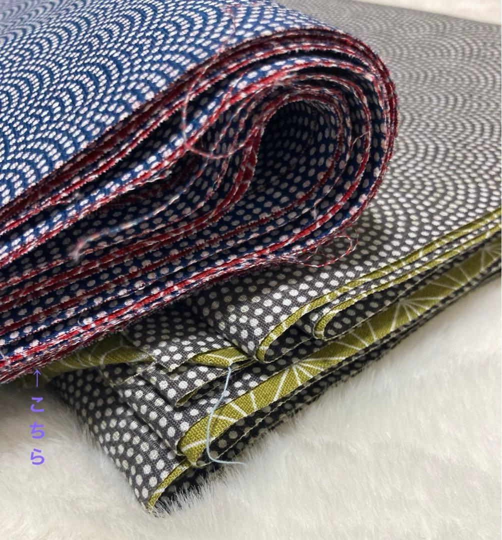 浴衣　反物　両面染め　青海波　麻の葉　紺×赤