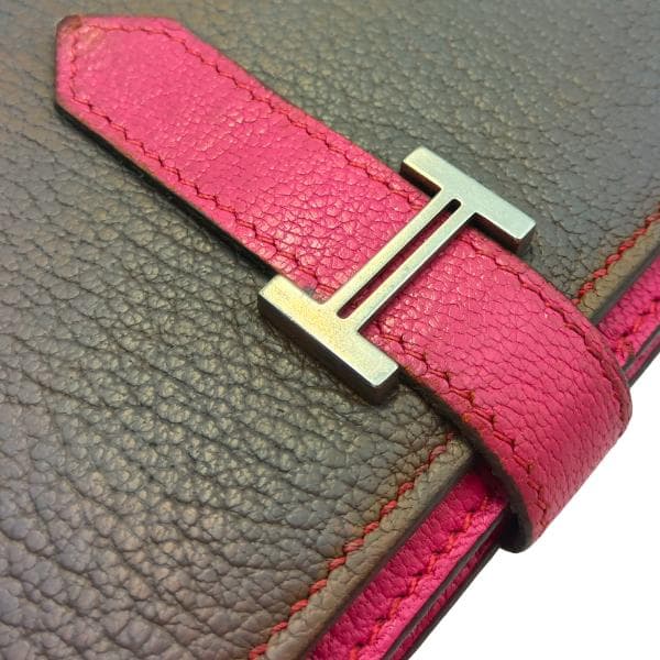 エルメス ベアンスフレ 長財布 ヴォーエプソン バイカラー グレージュ ピンク
