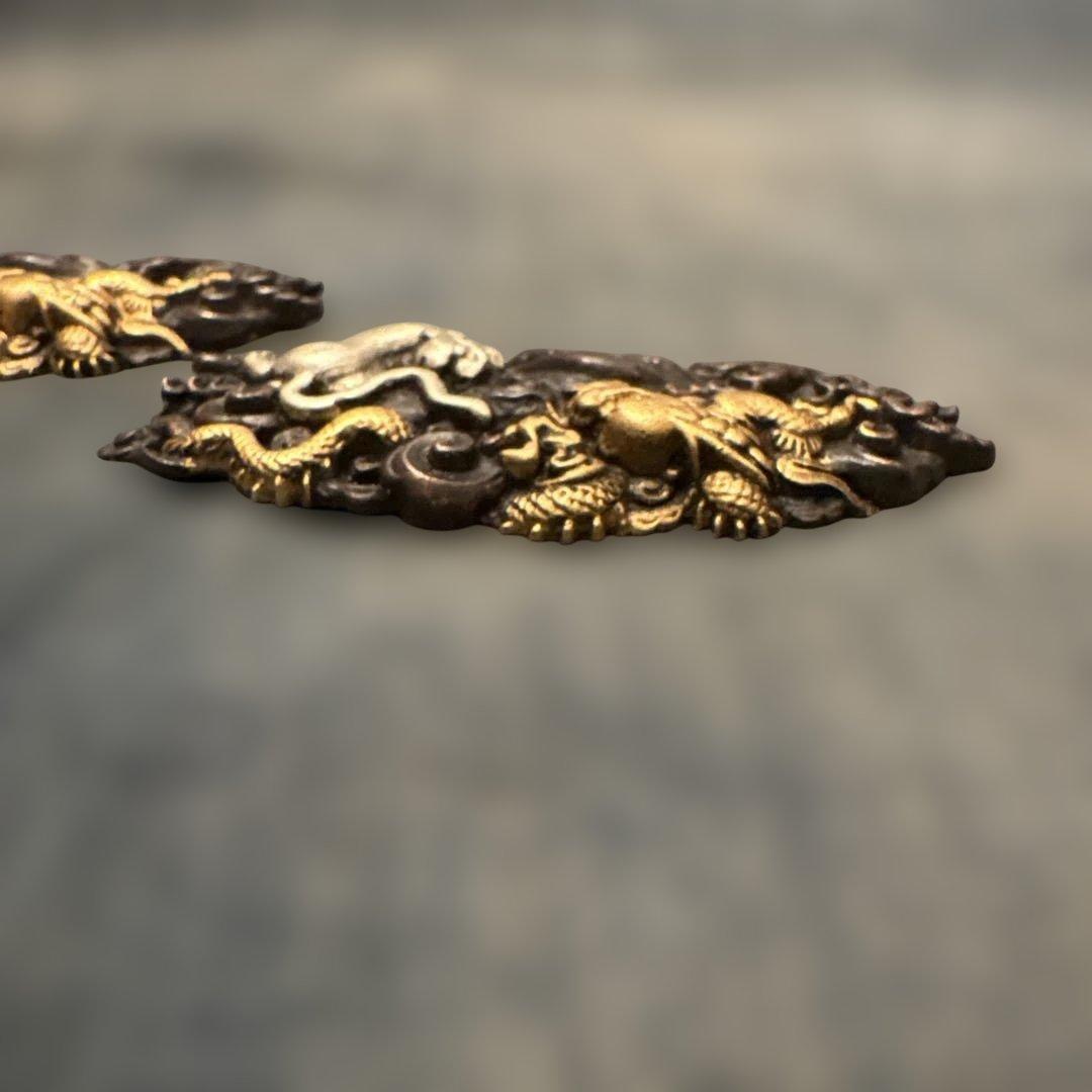 SALE⬇️時代物 目貫 龍虎　金銀　骨董　金工　刀装具　銅製