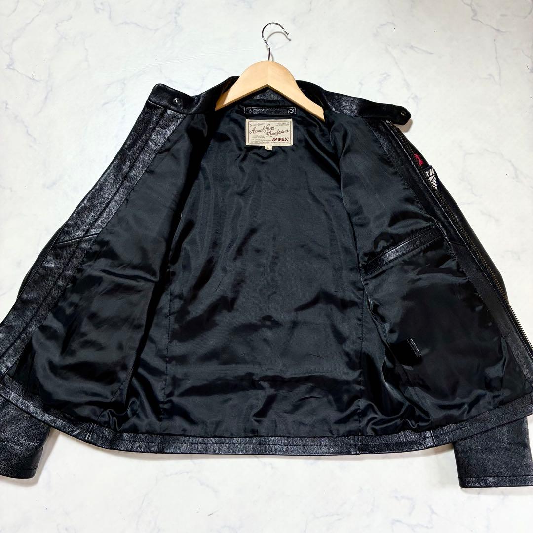 美品✨AVIREX シングル ライダースジャケット デカロゴ 本革 ブラック