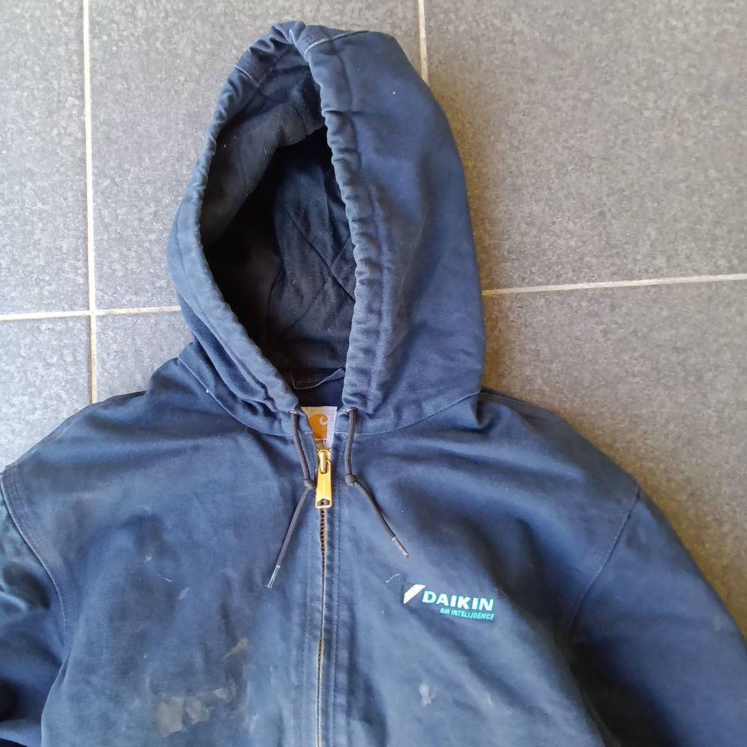 00s メキシコ製Carhartt アクティブジャケットネイビー 企業ロゴ