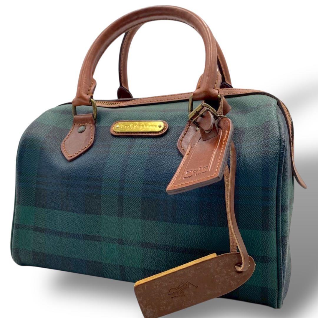 90s POLO RALPH LAUREN チェック柄 レザー ボストンバッグ - メルカリ