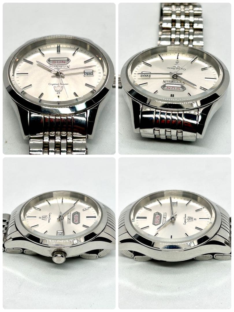 稼働品 CITIZEN クリスタルセブン 21石 自動巻き デイデイト シルバー
