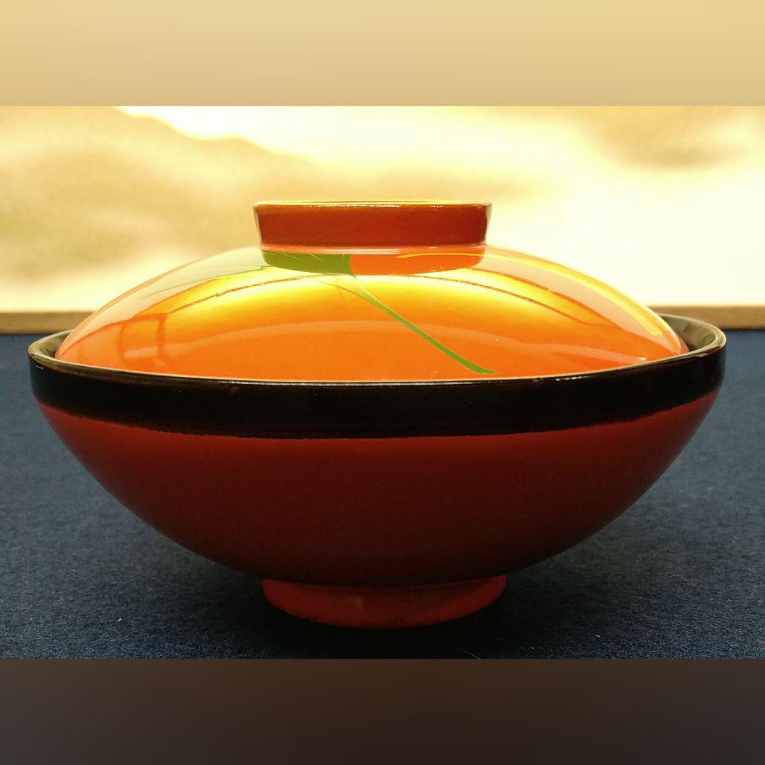 AG75 輪島塗 吸物椀 漆絵 銀杏図 蓋付吸物椀 木製漆塗 六客 お椀