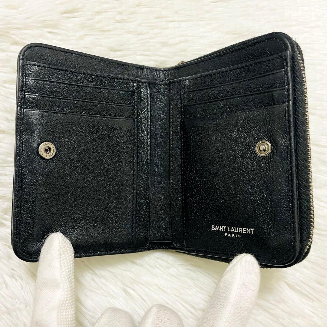 極美✨サンローラン 二つ折り財布 カサンドラ キルティング レザー 黒