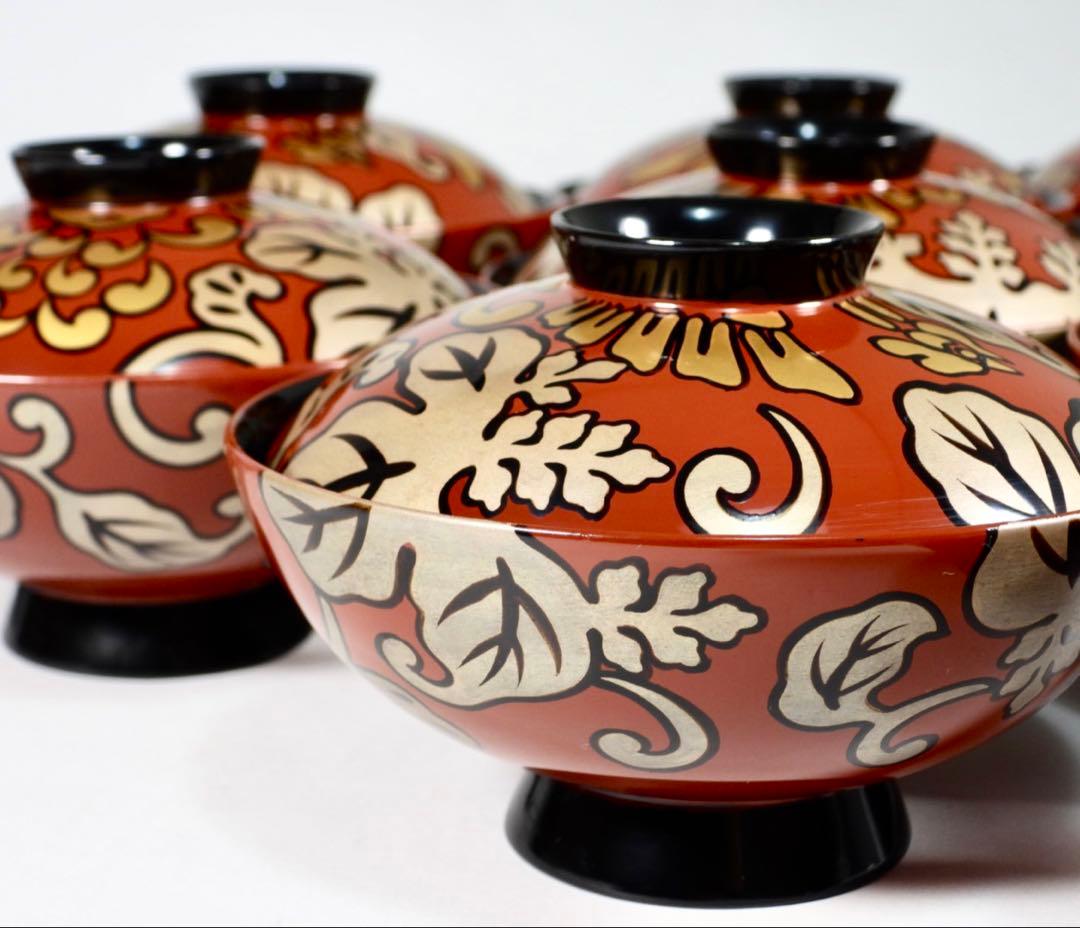 輪島塗 木製漆器 沈金 蓋椀 吸物椀 汁椀 10客　直径13cm