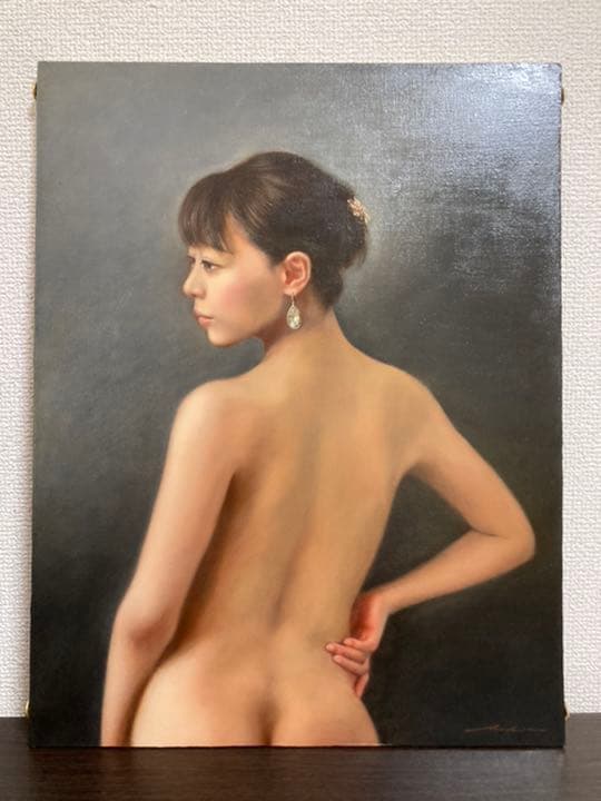 【真作保証】疋田正章「悠」油彩6号 真筆 額装 美人画 リアリズム 写実 裸婦