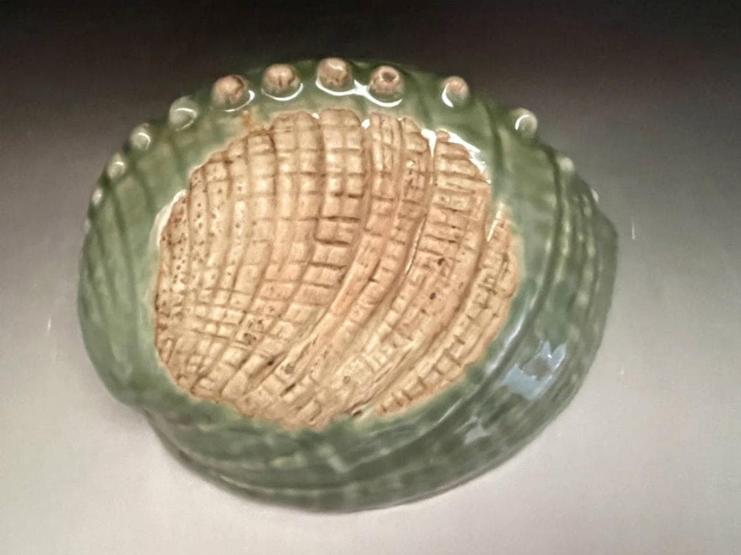 菓子器□古い青磁 鮑型 菓子鉢 飾り鉢 あわび 貝型 時代物 骨董