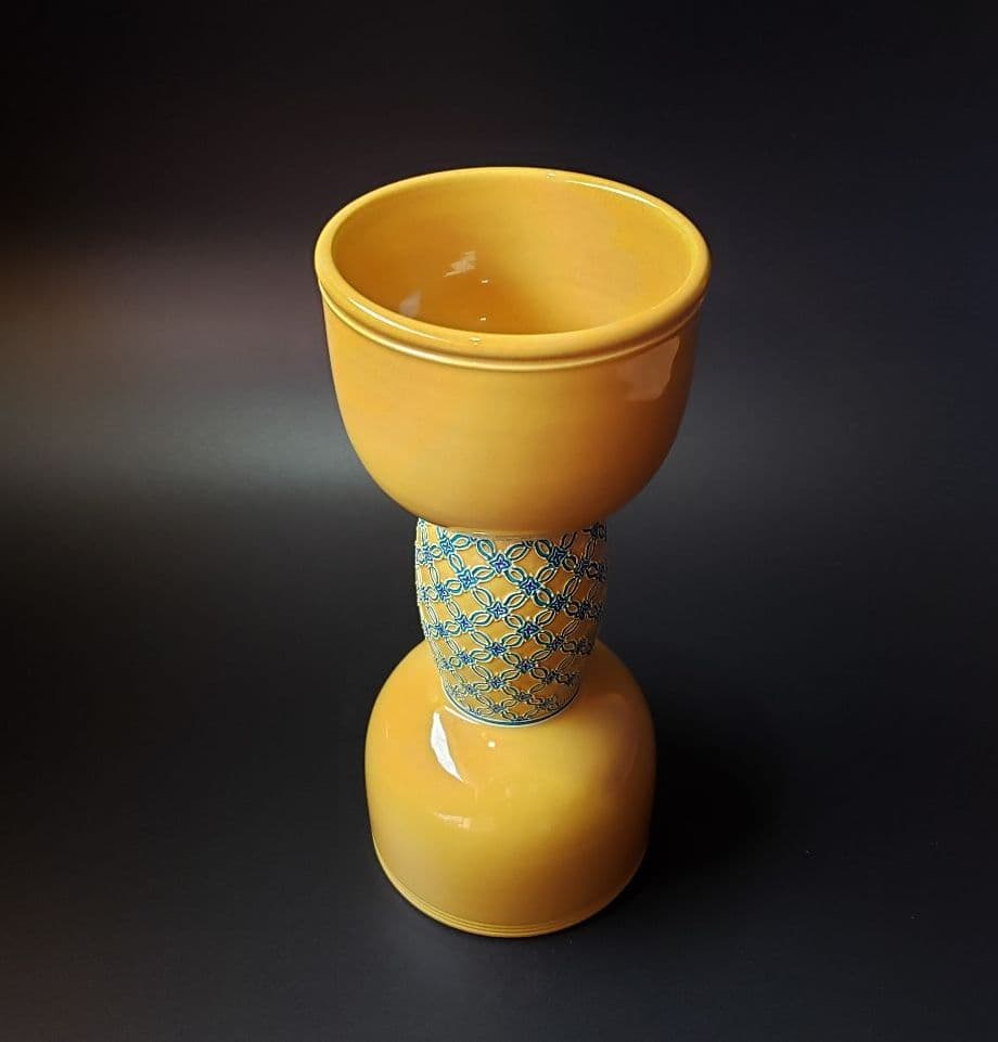 茶道具 古代黄交趾 七宝紋 立鼓形 花入 中村翠嵐 共箱 陶芸 出物 人気