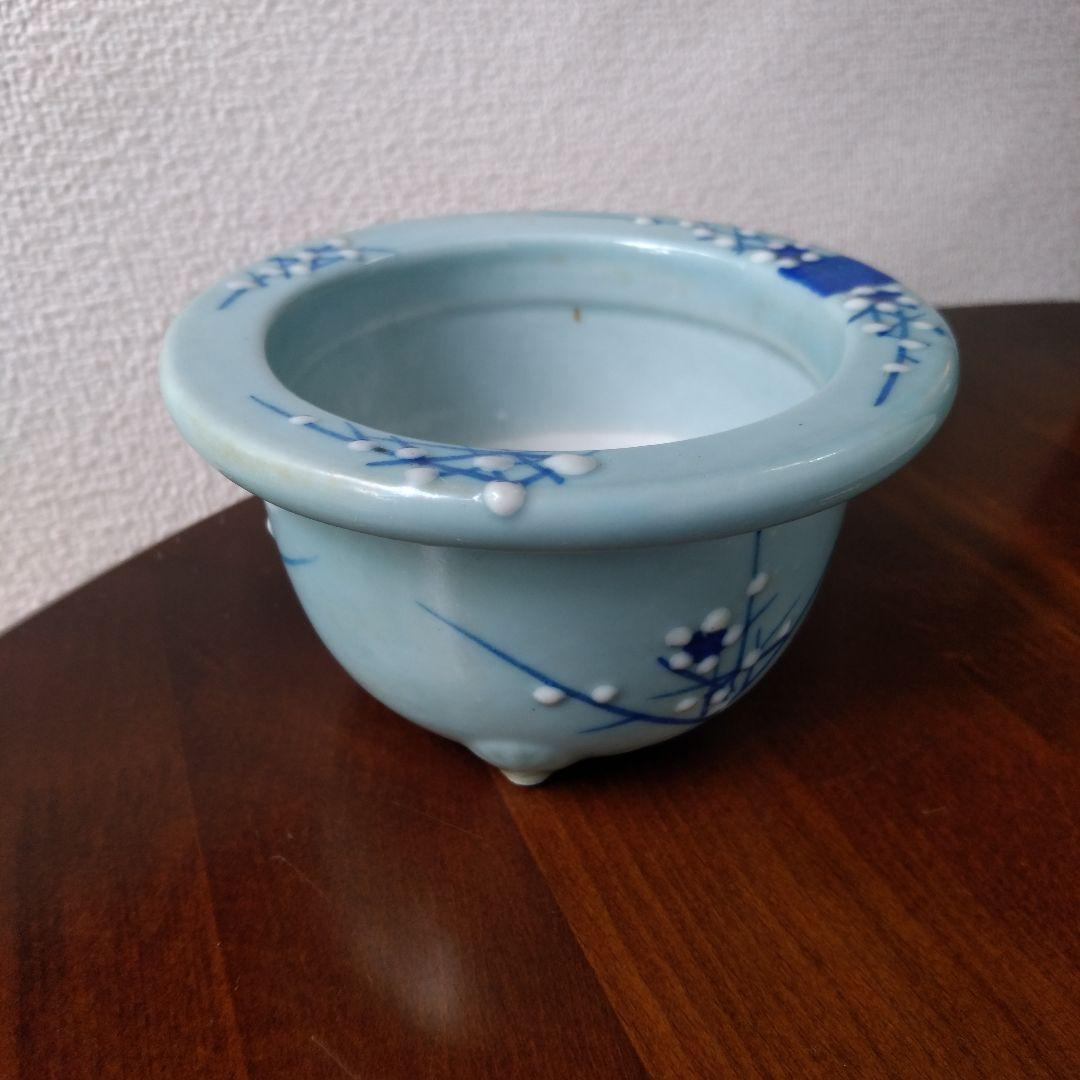 瀬戸 青磁梅花文 植木鉢 骨董