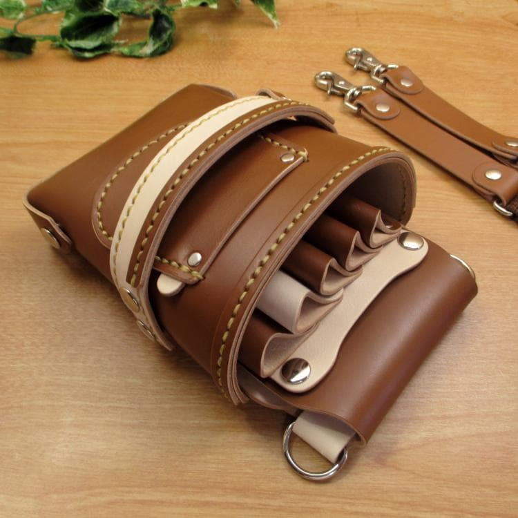 キャメル＆ナチュラル　５丁差し　本革シザーケース　SCA-39/CCA